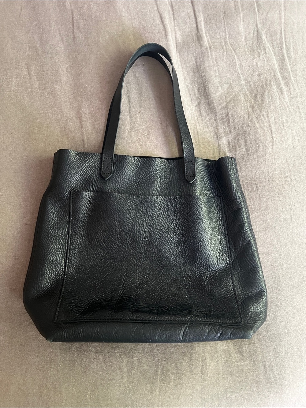 Madewell Black Leather Tote with Front Pocket